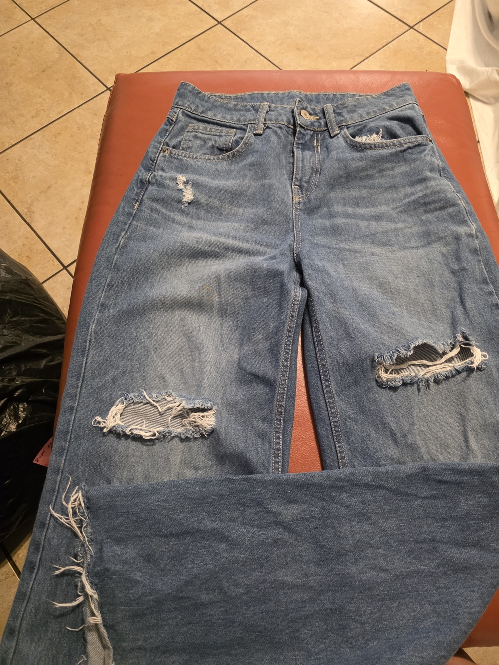 Distressed Blue Denim Ripped Jumpsuit